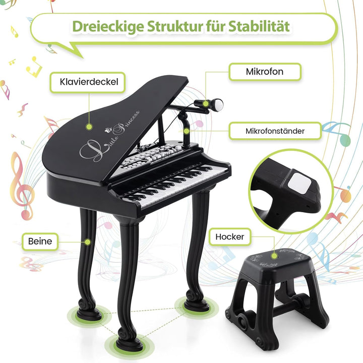 COSTWAY Kinder Keyboard mit 37 Tasten & Hocker, elektronische Klaviertastatur tragbar mit Mikrofon,