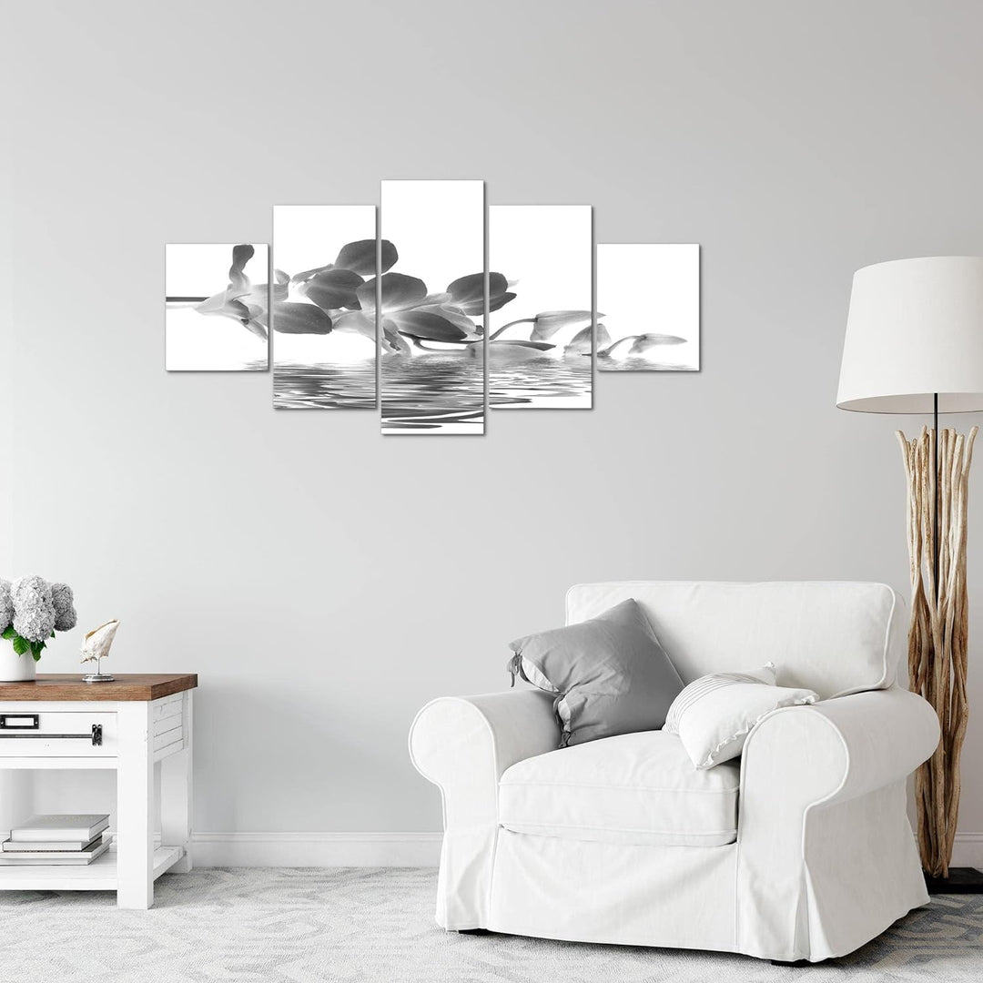 Runa Art Wandbilder Blumen Orchidee 5 Teilig Bild auf Vlies Leinwand Deko Wohnzimmer Wasser Schwarz