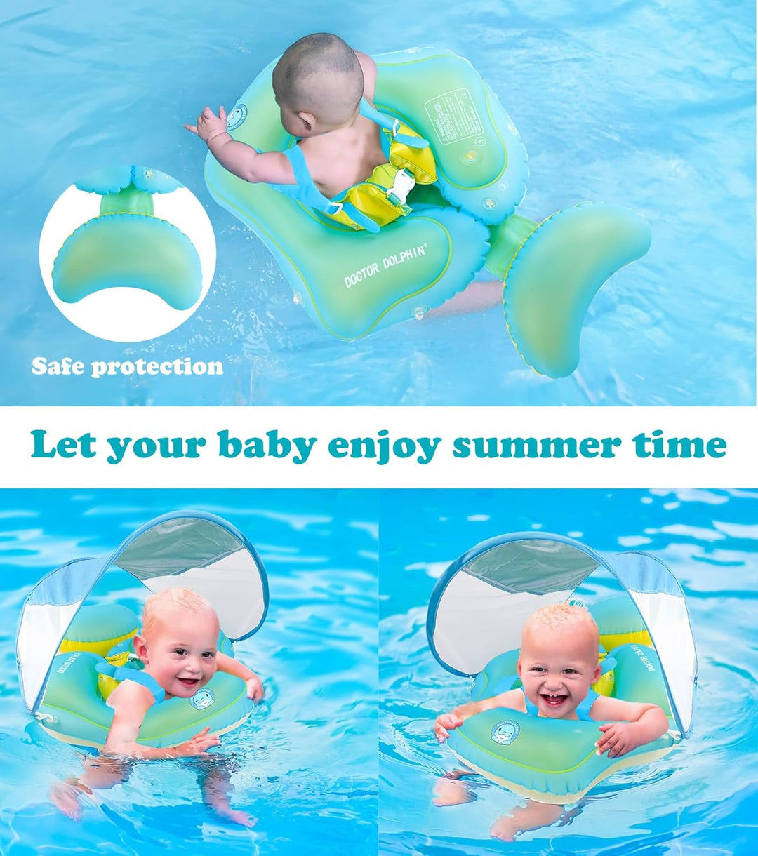 Schwimmring Baby mit Abnehmbarem Sonnenda UPF50+, Baby Schwimmhilfe für den Pool, Float Aufblasbare，