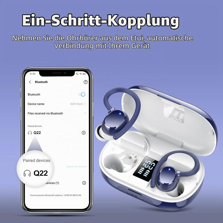 Bluetooth Kopfhörer Sport, 128Std Kopfhörer Kabellos Bluetooth 5.3, ENC Noise Cancelling Mic, HiFi S