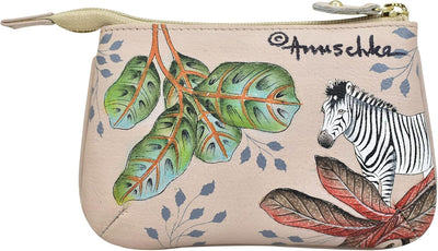 Anuschka Damen Leder Münzgeldbörse - Echtes Weichleder - Handbemalt Original Kunst African Adventure