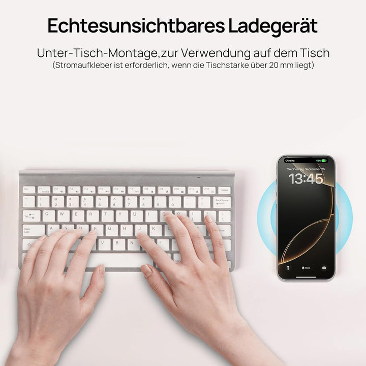 KPON Invisible Wireless Charger unsichtbares drahtloses, 30mm Versteckt unter dem Tisch, induktives