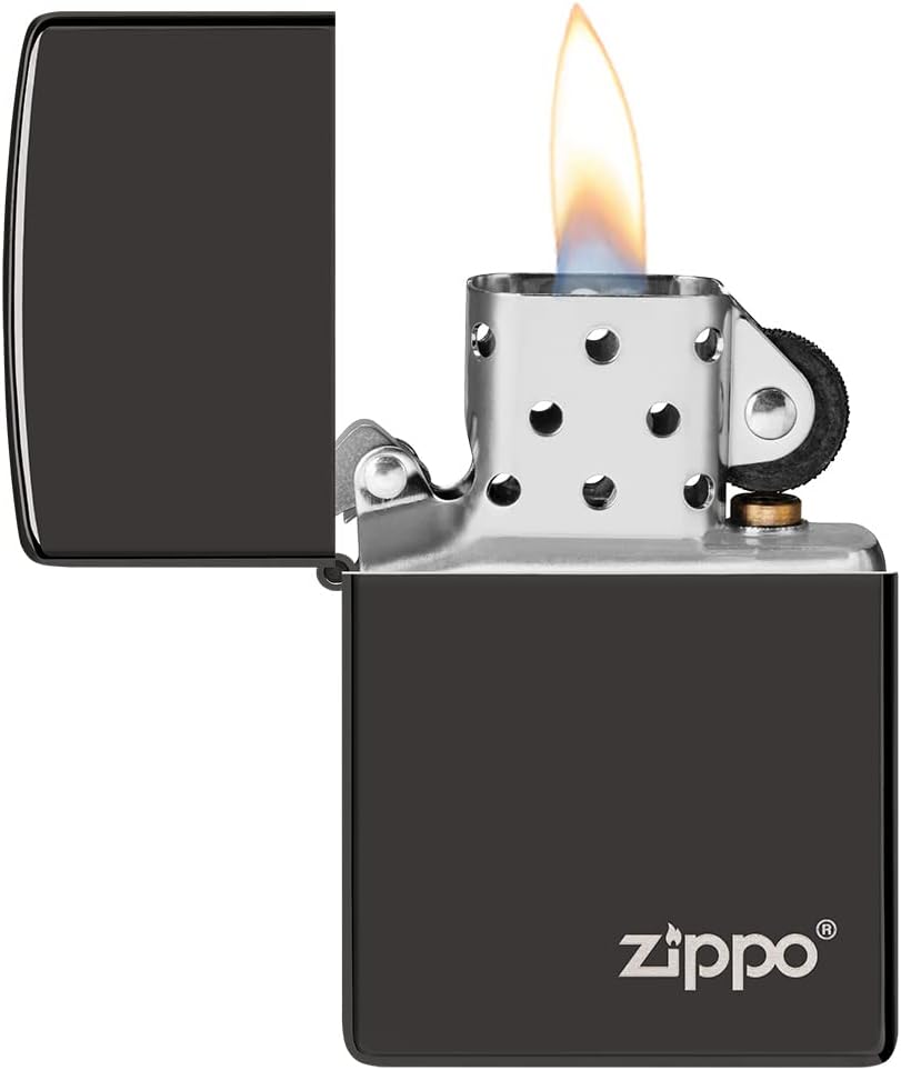 ZIPPO - High Polish Black mit Logo - nachfüllbares Sturmfeuerzeug in hochwertiger Geschenkbox (schwa