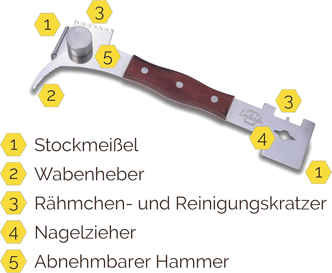 Imkado Imker Set XL - Premium Edelstahl-Smoker, Bienenbesen, Multifunktionswerkzeug/Stockmeissel, Ra
