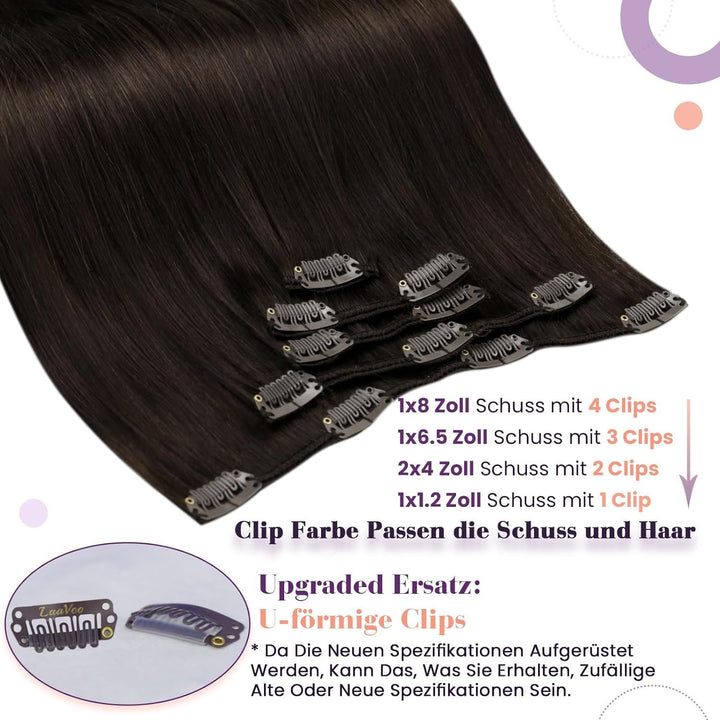 LaaVoo Clip in Extenisons Braun Haarverlängerung Echthaar Clip in Remy Natürlich Braun Extensions Ec