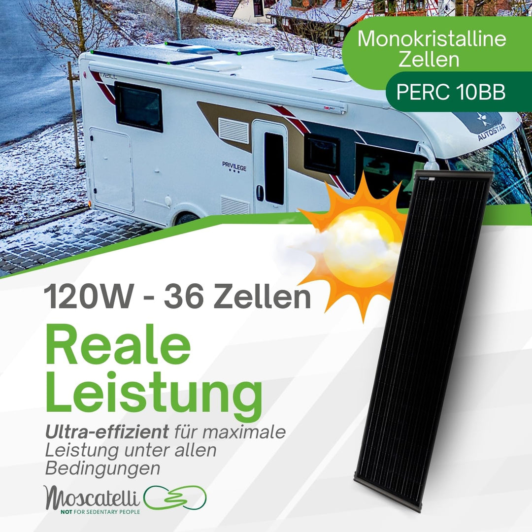 MOSCATELLI Camping Solaranlage Black Boost Komplettset 120W Monokristallin Solar Panel für Wohnmobil