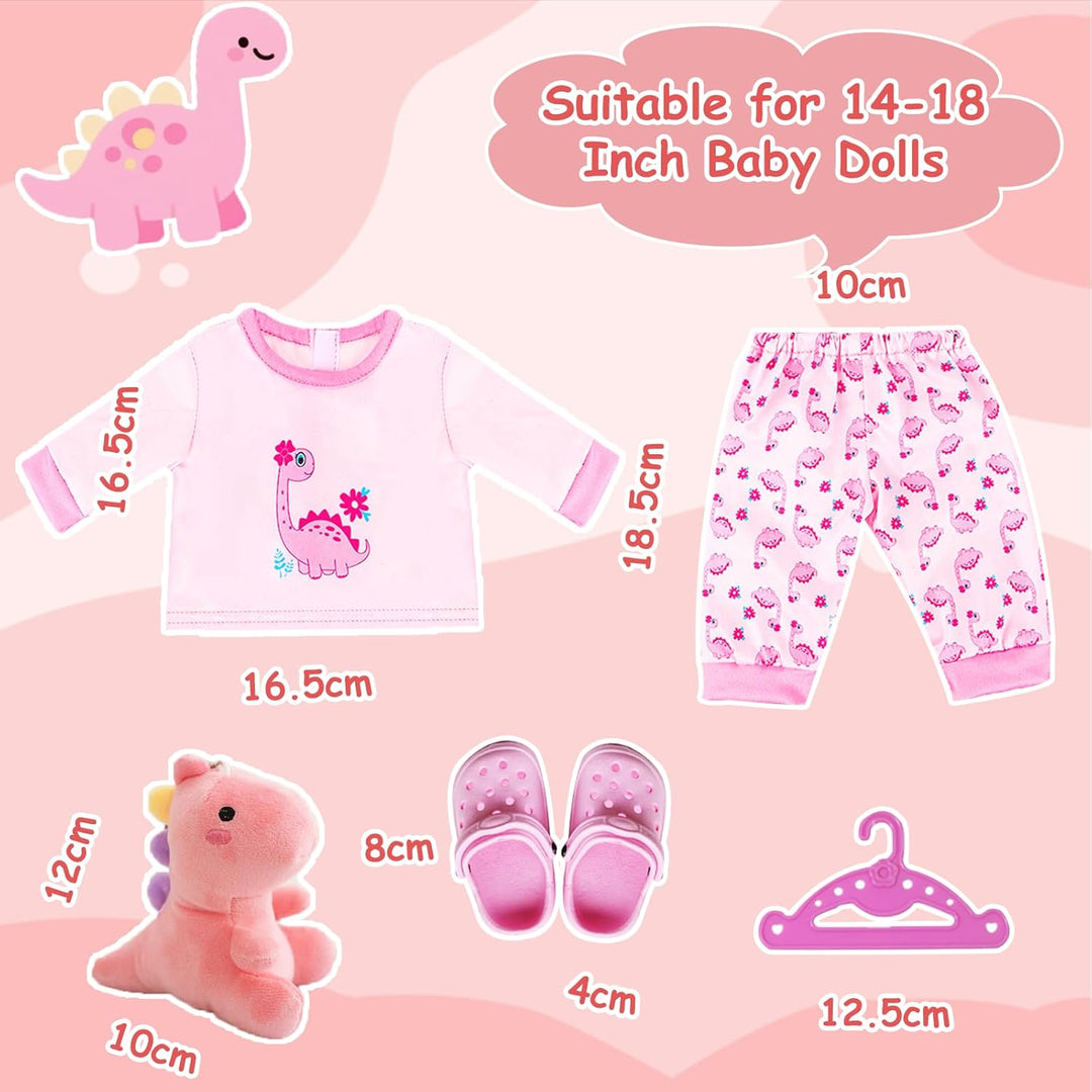 Puppenkleidung für 35-43cm Baby Puppen, 5 Stück Puppenkleidung Outfit, 1 Dinosaurier Oberteil, 1 Hos