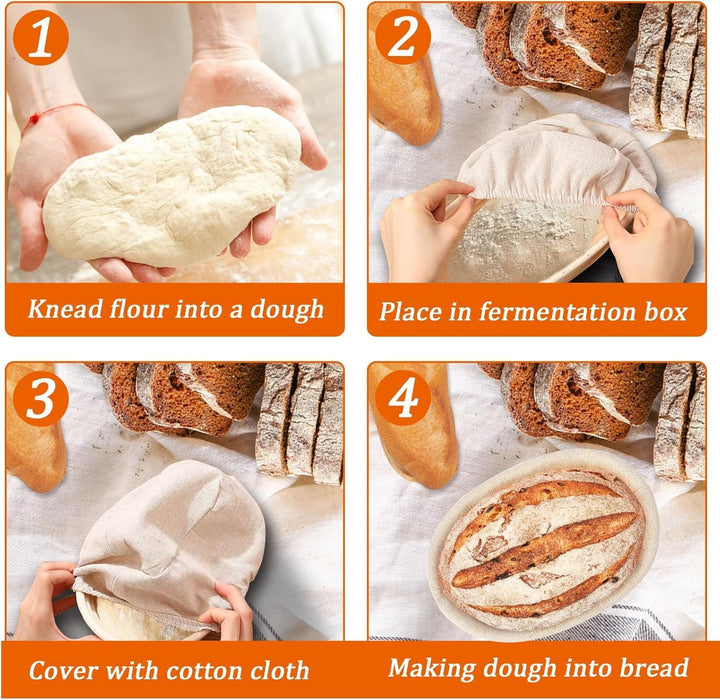 9-teilig Gärkorb Brot Set,25cm Gärkörbchen zum Brotbacken, Sauerteig Starter Set, Einschliesslich Te