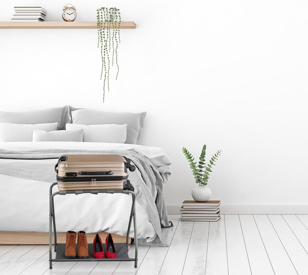 Relaxdays Kofferständer, klappbar, Gepäckständer mit Ablage, HxBxT: 58 x 66 x 38 cm, Kofferablage, H