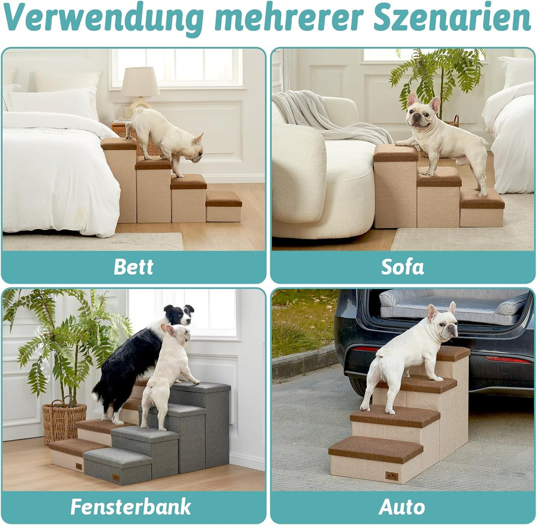 Hundetreppe für Kleine Hunde mit Stauraum, Breite Haustiertreppe Faltbare für Bett und Couch, Hunder