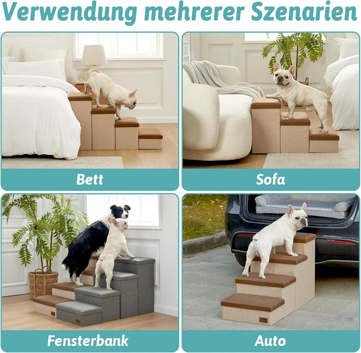 Hundetreppe für Kleine Hunde mit Stauraum, Breite Haustiertreppe Faltbare für Bett und Couch, Hunder