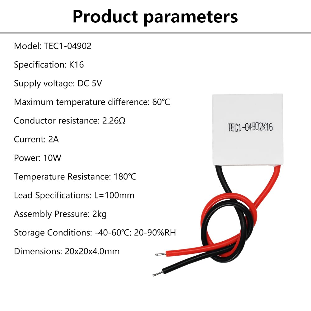 diymore 5PCS TEC1-04902 Peltierelement, Peltier Kühler 5V 10W 2A, Thermoelektrischer Kühler Halbleit