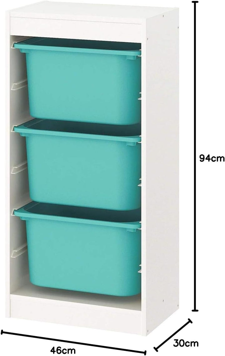 Trofast IKEA Regal, Aufbewahrung mit Boxen 46x30x94 cm Set NEU Regal weiss / 3 Boxen türkis