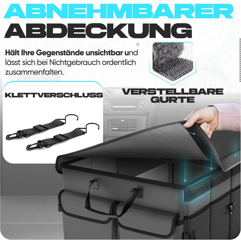 FORTEM Kofferraum Organizer, Kofferraumtasche, Zusammenklappbarer Auto Kofferraum mit Fächern, Rutsc