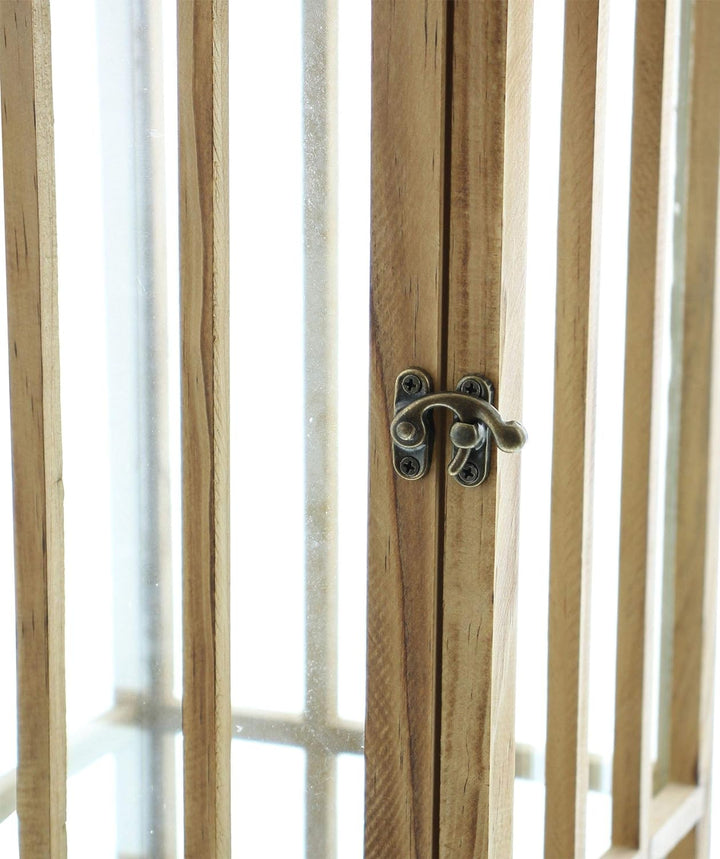 Laterne Wood, gross, Windlicht. Metallkuppel in Chromoptik, Leicht geflammtes Holz