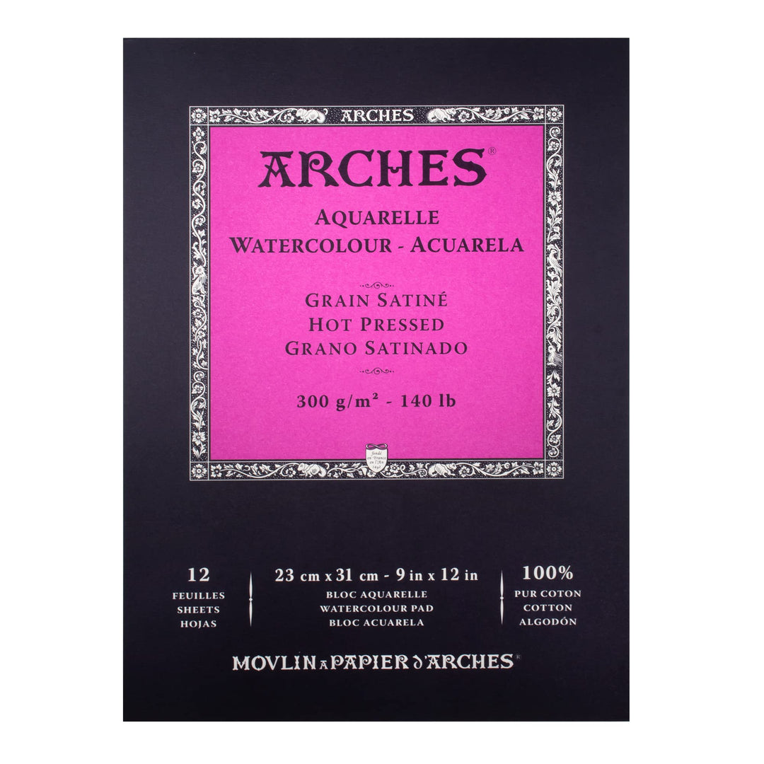 Arches 1795097 Aquarellpapier im Block (23 x 31 cm Kopfgeleimt 300g/m² Satiniert) 12 Blatt naturweis