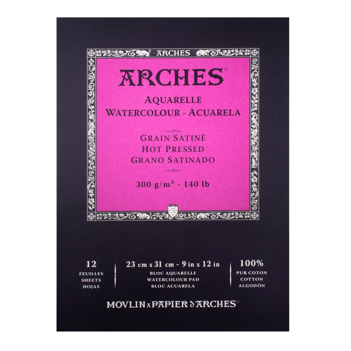 Arches 1795097 Aquarellpapier im Block (23 x 31 cm Kopfgeleimt 300g/m² Satiniert) 12 Blatt naturweis