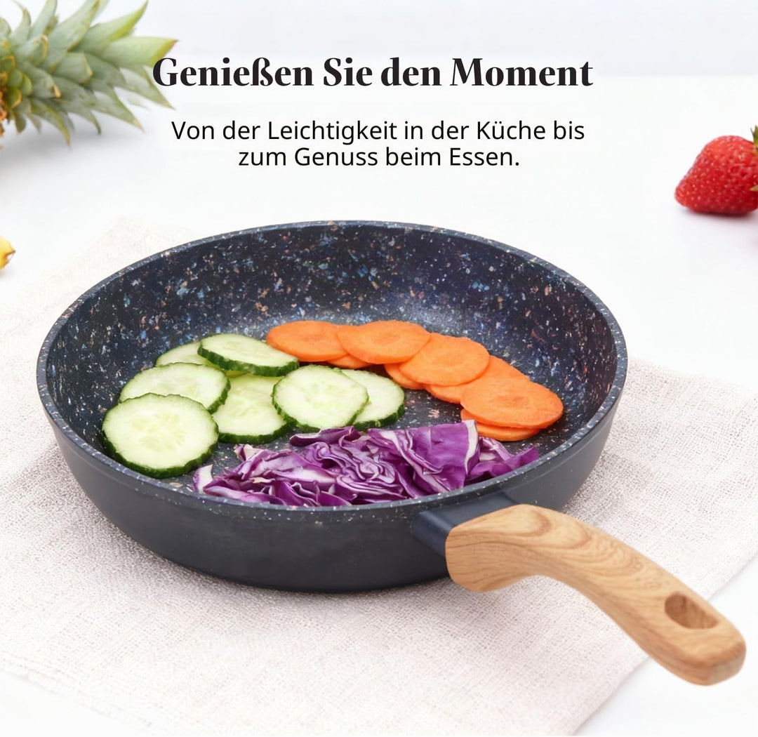Topf &amp; Pfanne Set grosse Bratpfanne - keramikbeschichteter Aluminiumholzgriff, alle Herdplatten (2,