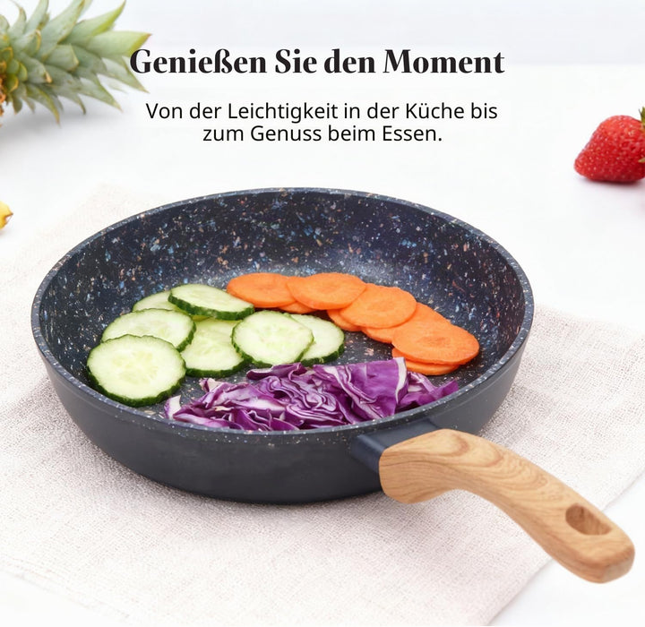 Topf &amp; Pfanne Set grosse Bratpfanne - keramikbeschichteter Aluminiumholzgriff, alle Herdplatten (2,