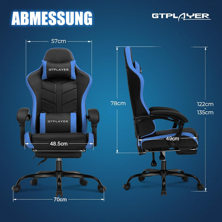 GTPLAYER Gaming Stuhl, Bürostuhl Gamer Stuhl, Ergonomischer Gamer Sessel mit Fussstütze, Gaming Chai