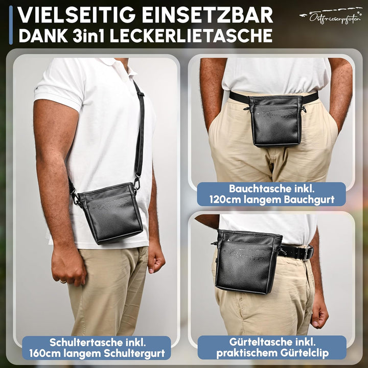 Ostfriesenpfoten® Leckerlibeutel 'Frieda' für Hunde aus hochwertigem Kunstleder - Schwarz Grösse M -