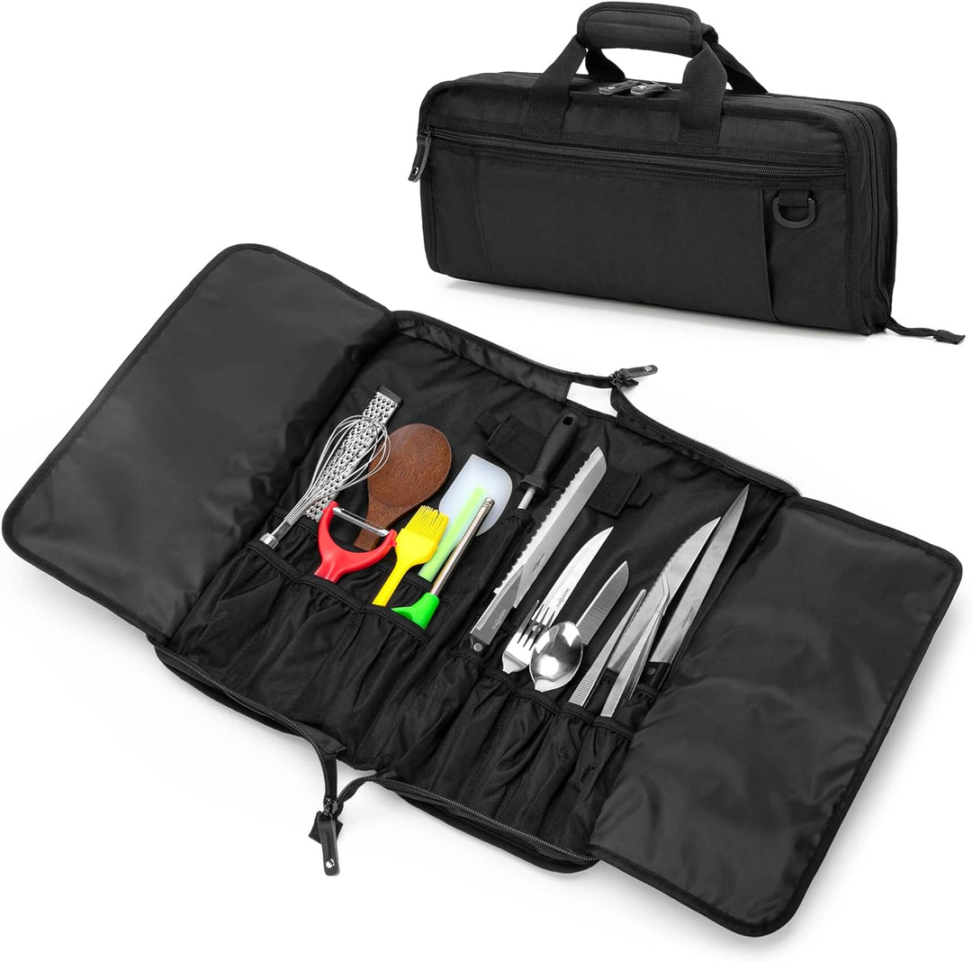 samdew Koch Messer Tasche mit 17 + 6 Utensilien Fächern, Tragbarer Messer Satz Träger für Aufbewahru