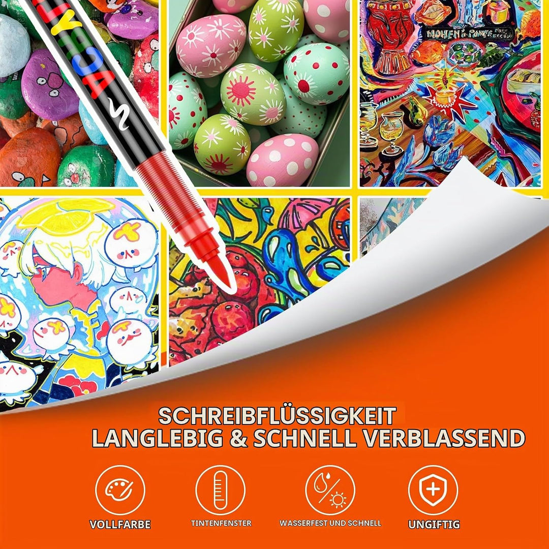 360 Farben Acrylstifte für Steine Wasserfest, Permanent Acrylic Marker, Pinselspitze Acrylstifte für