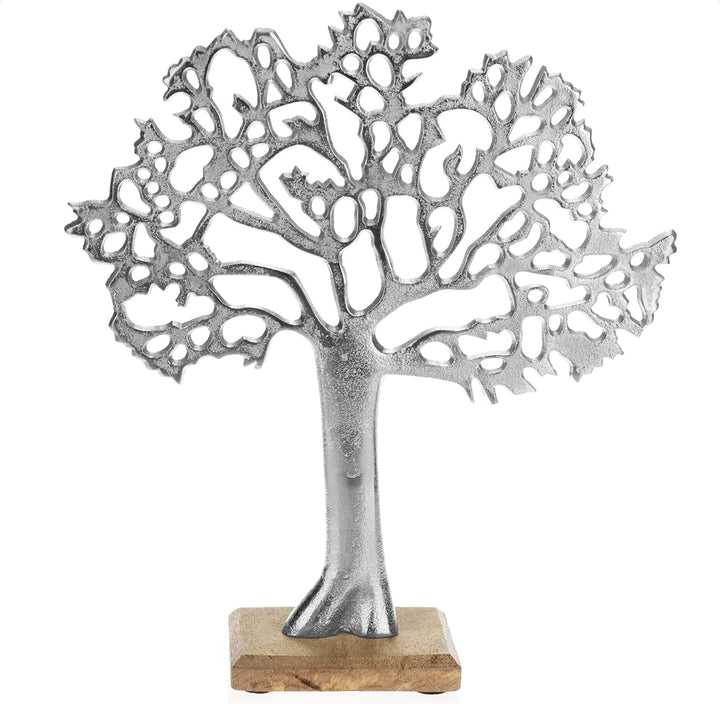 com-four® Deko-Aufsteller Baum XL - Metall-Baum auf Holzsockel - Deko-Baum aus Metall zum Hinstellen
