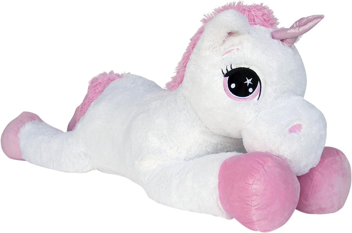 Wagner 9065 - Riesen Plüschtier XXL Plüsch Einhorn - liegend - 80 cm Gross in Weiss-pink Kuscheltier