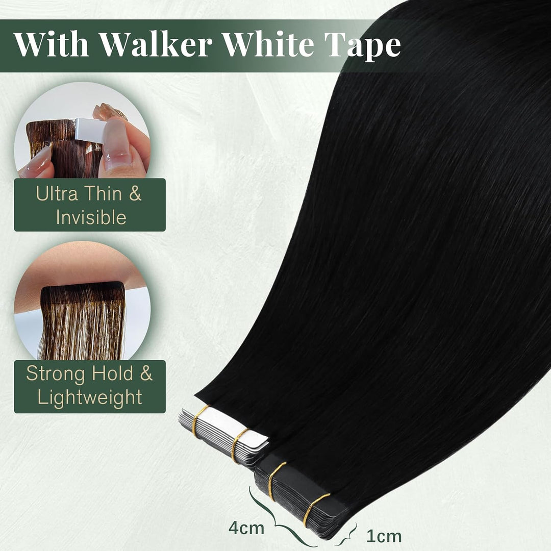 Ugeat Schwarz Unsichtbares Tape Extensions Echthaar 45cm Echthaar Extensions Tape 50Gramm Klebeband