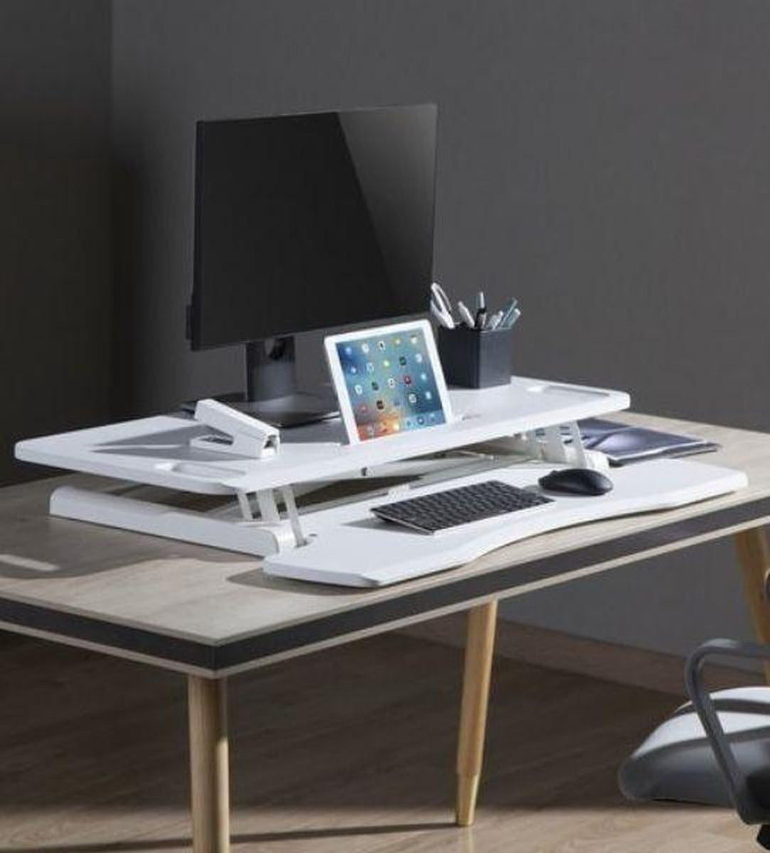 UPdesk Cross Large - Schreibtischaufsatz höhenverstellbar für Laptop & PC - Schreibtischerhöhung - S