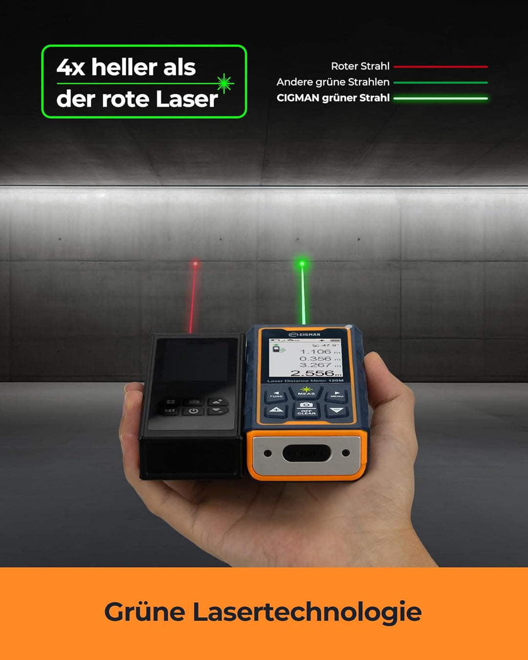 120M Laser Entfernungsmesser, CIGMAN entfernungsmesser mit Kamera, 4-Fach Zoom Kameraposition Laser-