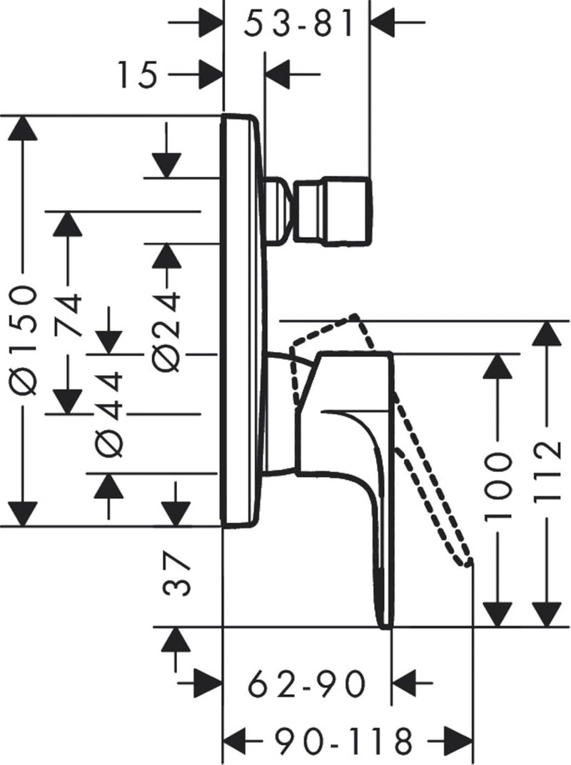 hansgrohe Wannenarmatur Rebris S, Unterputz Badarmatur für 2 Funktionen, Mattschwarz Mattschwarz Wan