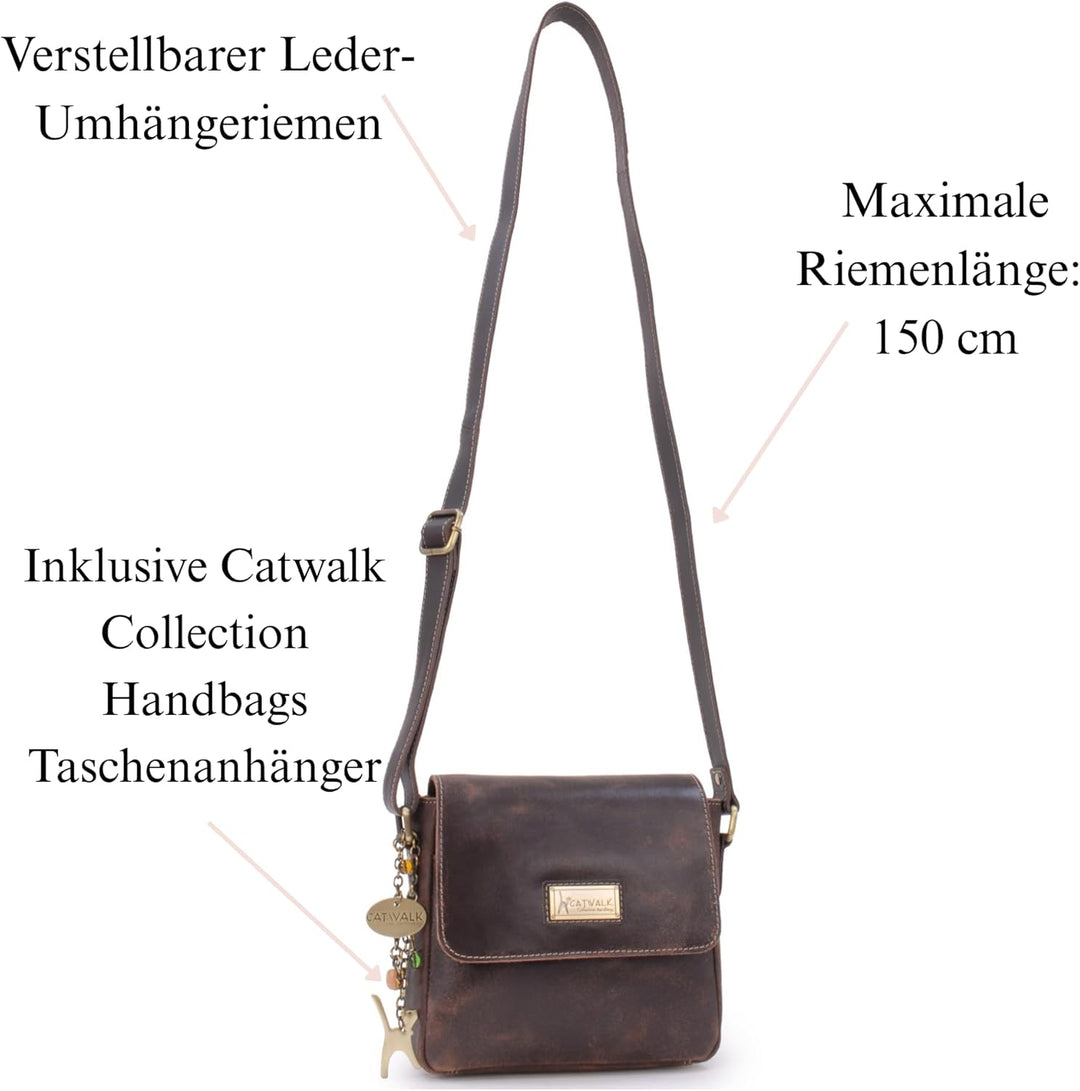 Catwalk Collection Handbags - Vintage Grobem Leder - Klien Umhängetasche Messenger/Schultertasche -