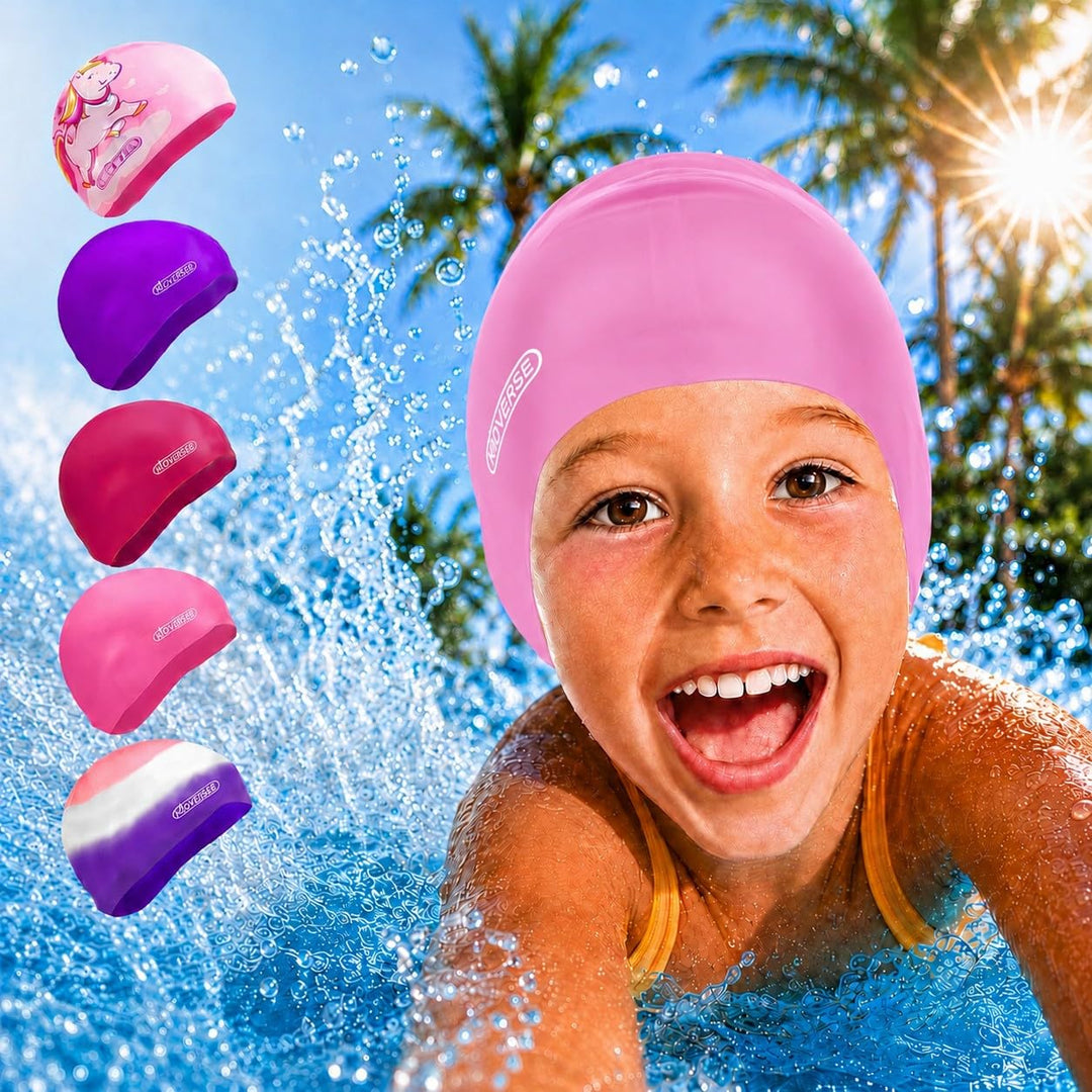 KIDVERSE Badekappe Mädchen - Wasserdichte Badekappe mit Anti-Rutsch-Noppen - Schwimmhaube mit UV-Sch