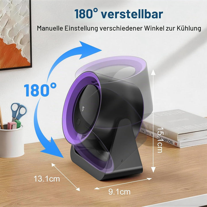 Schreibtischventilator, fünf Lüftergeschwindigkeiten, 180-Grad-Rotationseinstellung Tischventilator