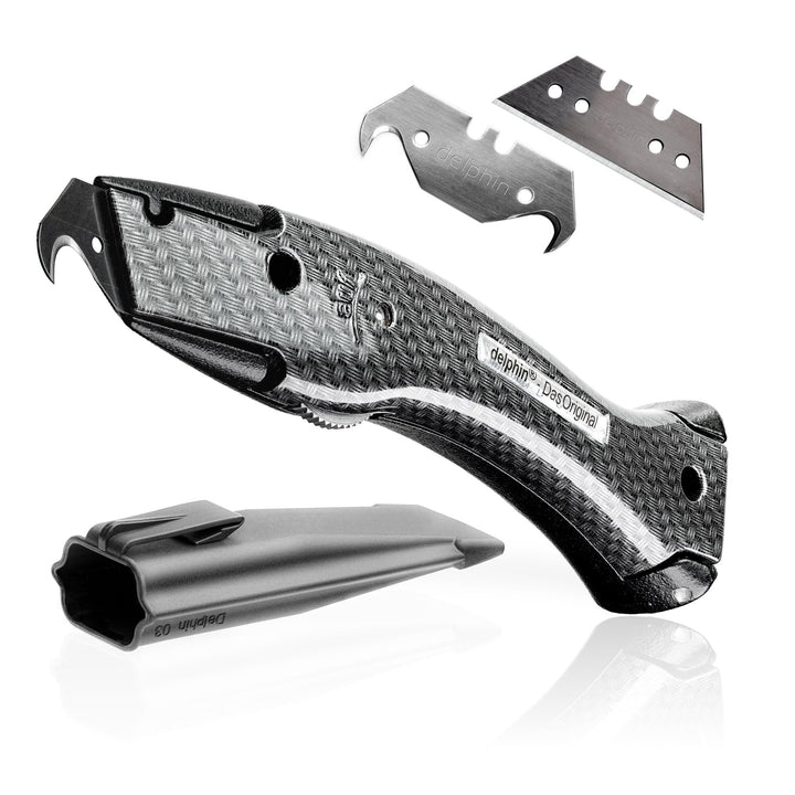 Delphin®-03 Teppichmesser, Design Edition, Feststehende Klinge, Profi Cuttermesser, Alu, Klingen und