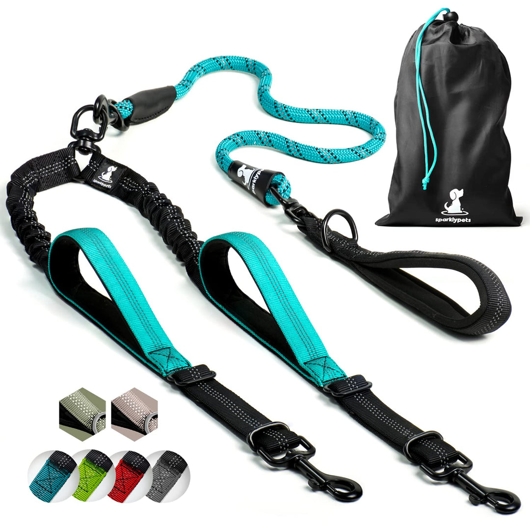 Hundeleine für 2 Hunde mit Bungee Verlängerung für Grosse und Mittelgrosse Hunde mit Ruckdämpfer | R