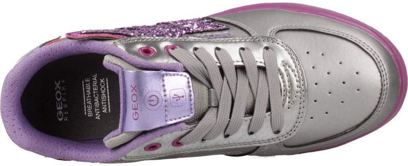 Geox Mädchen J Kommodor B Low-top Sneaker, Silber Dk Silver Lilac C1335