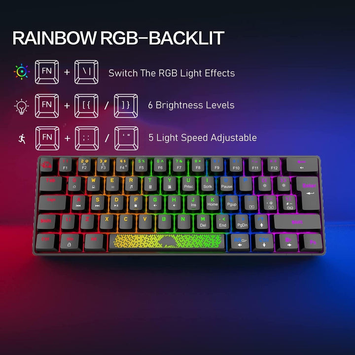 LEAVEN T60-60% Prozent Mechanische Gaming Tastatur, QWERTY Layout Kabelgebundene Tastatur mit Rot Sc
