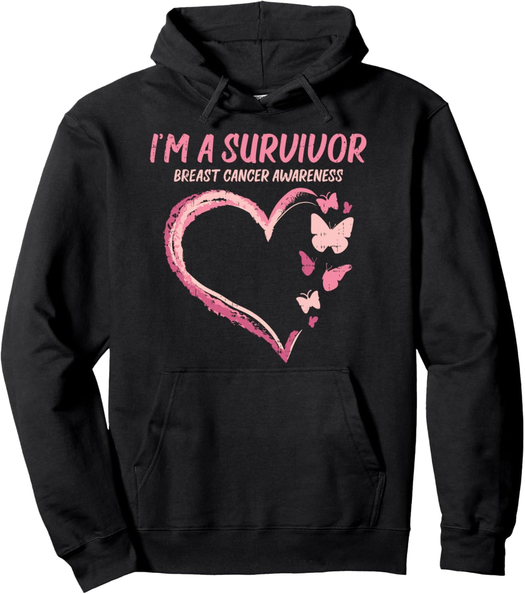 Survivor Heart Butterfly Breast Cancer Aware Support Gift Pullover Hoodie