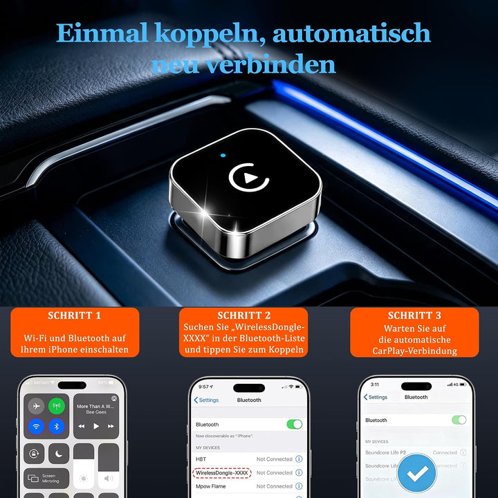 Wireless CarPlay &amp; Android Auto Adapter, Plug &amp; Play Dongle, Silver, Silver