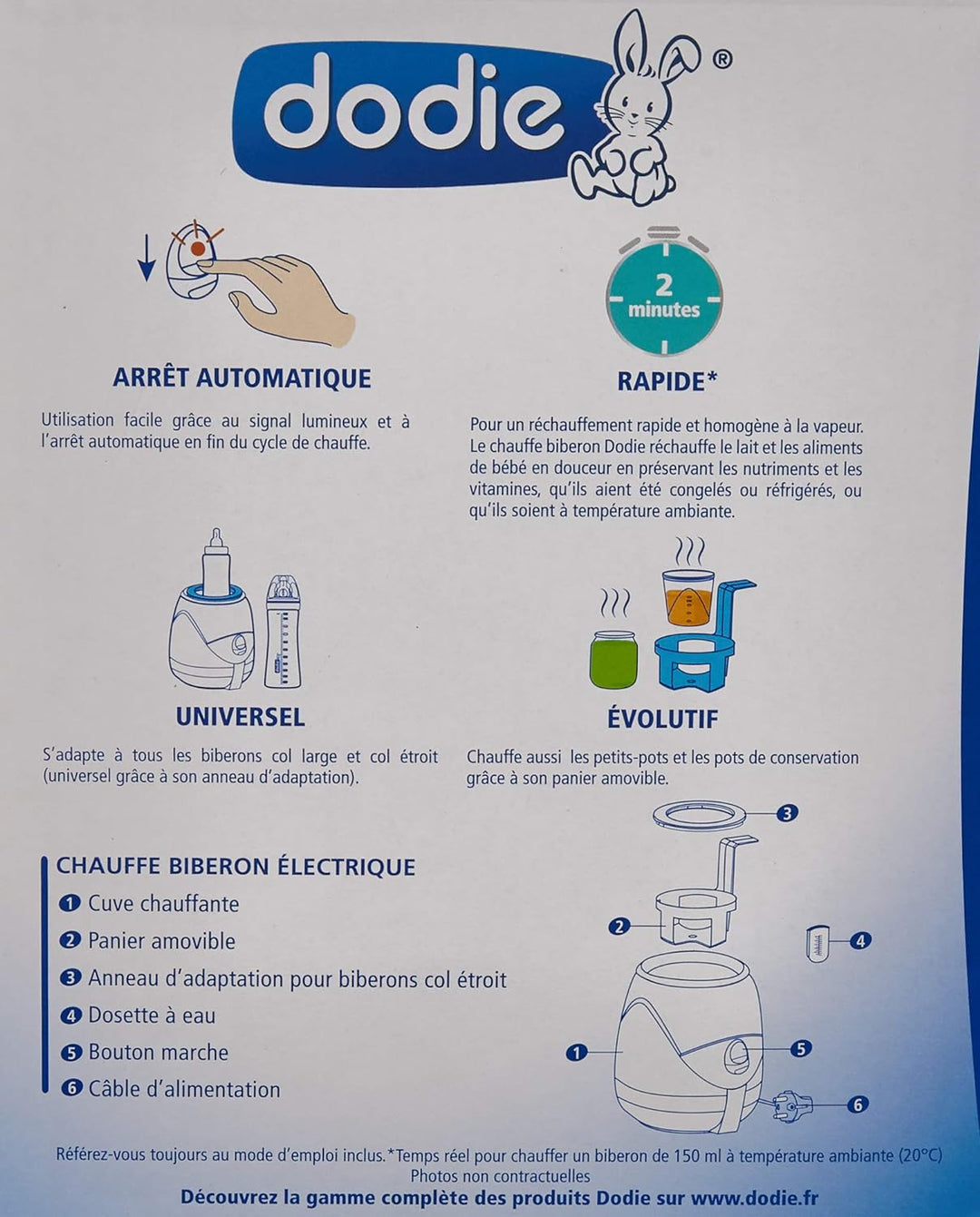 Dodie Babyflaschenwärmer, elektrisch, kompakt, blau, Einheitsgrösse