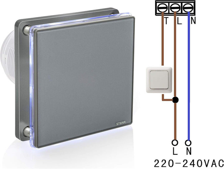 STERR Grau Badezimmerlüfter 100 mm mit LED + TIMER silent badlüfter - Moderner Lüfter ins Badezimmer