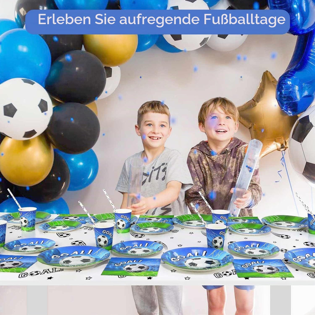 Fussball Deko Geburtstag Kinder Partygeschirr Set, 125 Stück Pappteller Kindergeburtstag Fussball Be