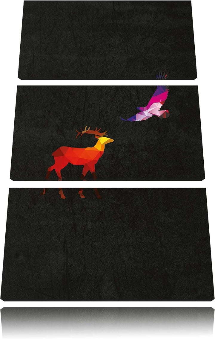 Pixxprint Hirsch und Adler als Leinwandbild/Grösse: 3 Teilig (120x80) cm/Wandbild/Kunstdruck/fertig