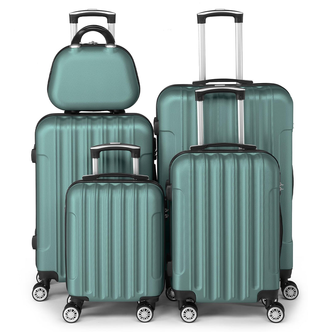 LEADZM Kofferset 5 teilig, Reisekoffer Set mit Kosmetikkoffer, Koffer Set Hartschalen-Trolley aus AB