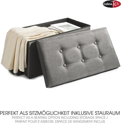 CelinaTex Falthocker XL 76 x 38 x 38 cm grau Sitzbank mit Stauraum Truhe faltbar mit Deckel gepolste