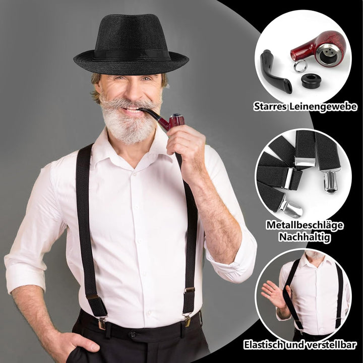 Grantop Herren Kostüm 20er Jahre Set, Mafia Karneval Kostüm Herren, 20er Jahre Accessoires, 1920s Ja
