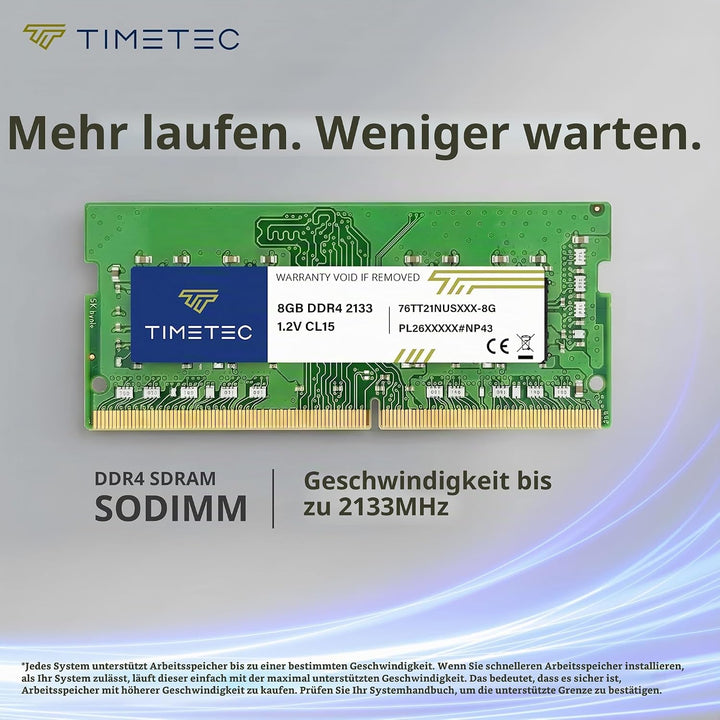 Timetec 16GB KIT (2x8GB) DDR4 2133MHz PC4-17000 Non-ECC Unbuffered 1.2V CL15 1Rx8 Single Rank 260 Pi